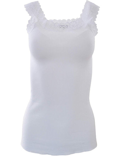 BASIC COTTON Free Spirit Premium Quality 100% Cotton Women's Lace Trim Tank Top Made in Italy