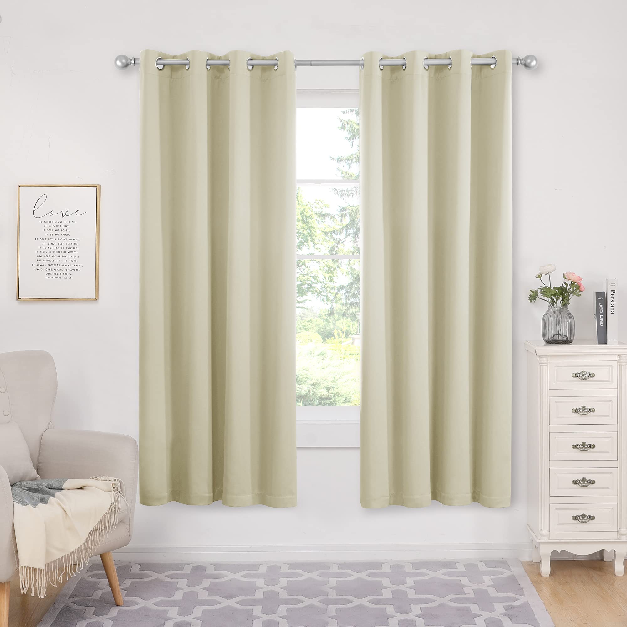 2-Layer Thermal Blackout Curtains, Tan, 52x72 Inch