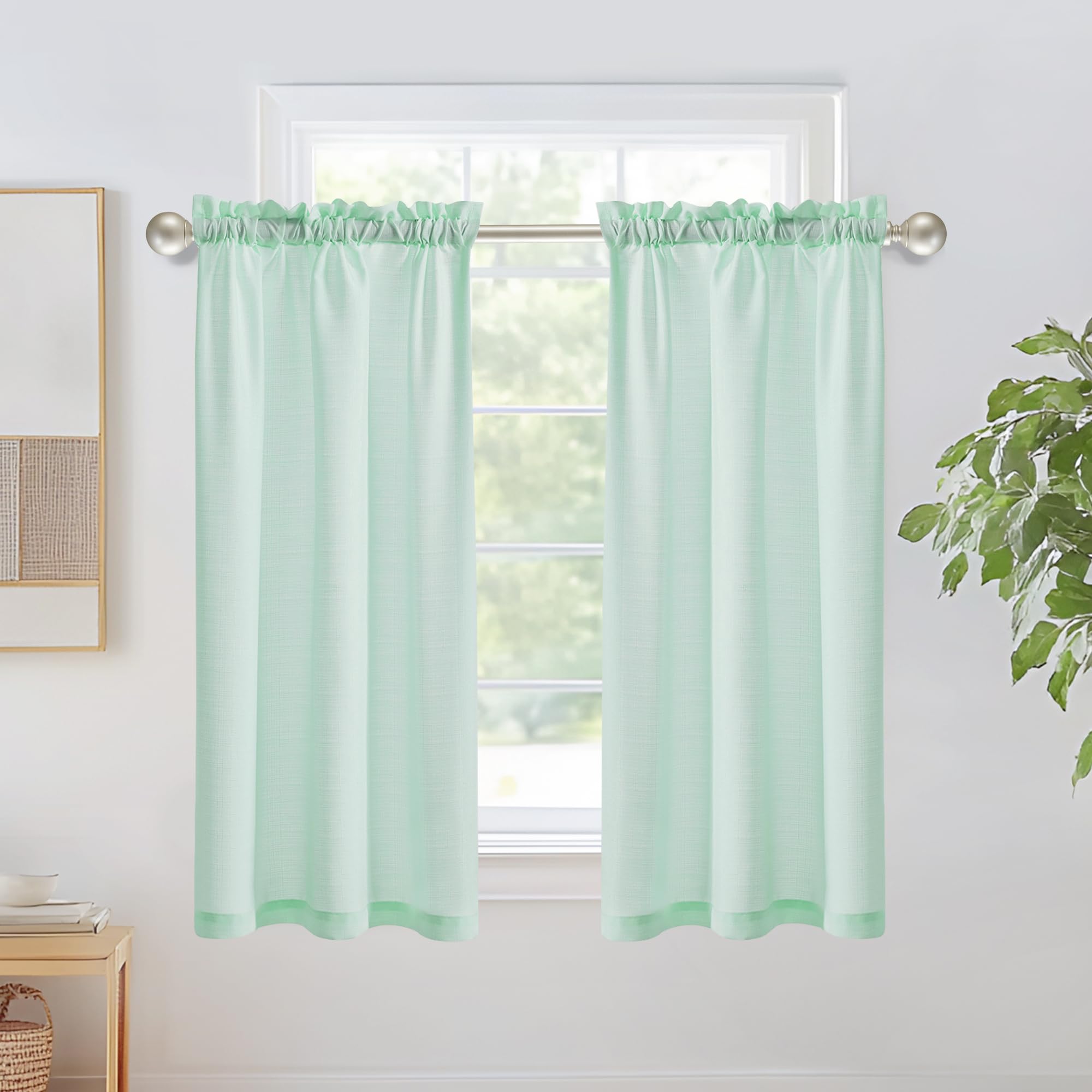 Linen Look Thermal Privacy Cafe Curtains, 2 Panels