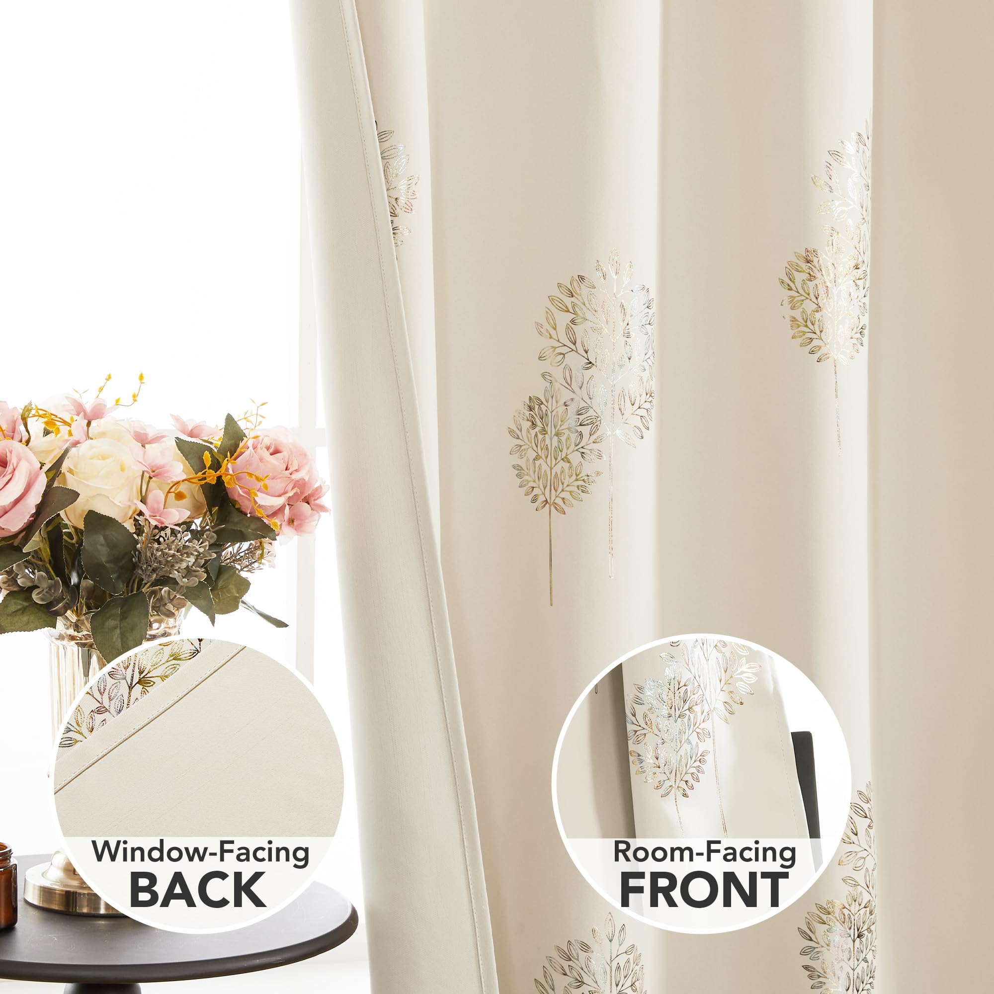 Room Darkening Curtains with Line Foil Print, Navy Blue, 2 Panels