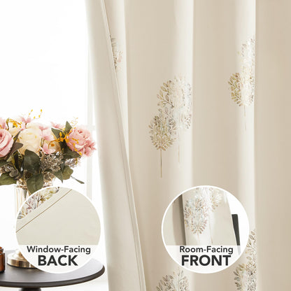 Room Darkening Curtains with Line Foil Print, Navy Blue, 2 Panels