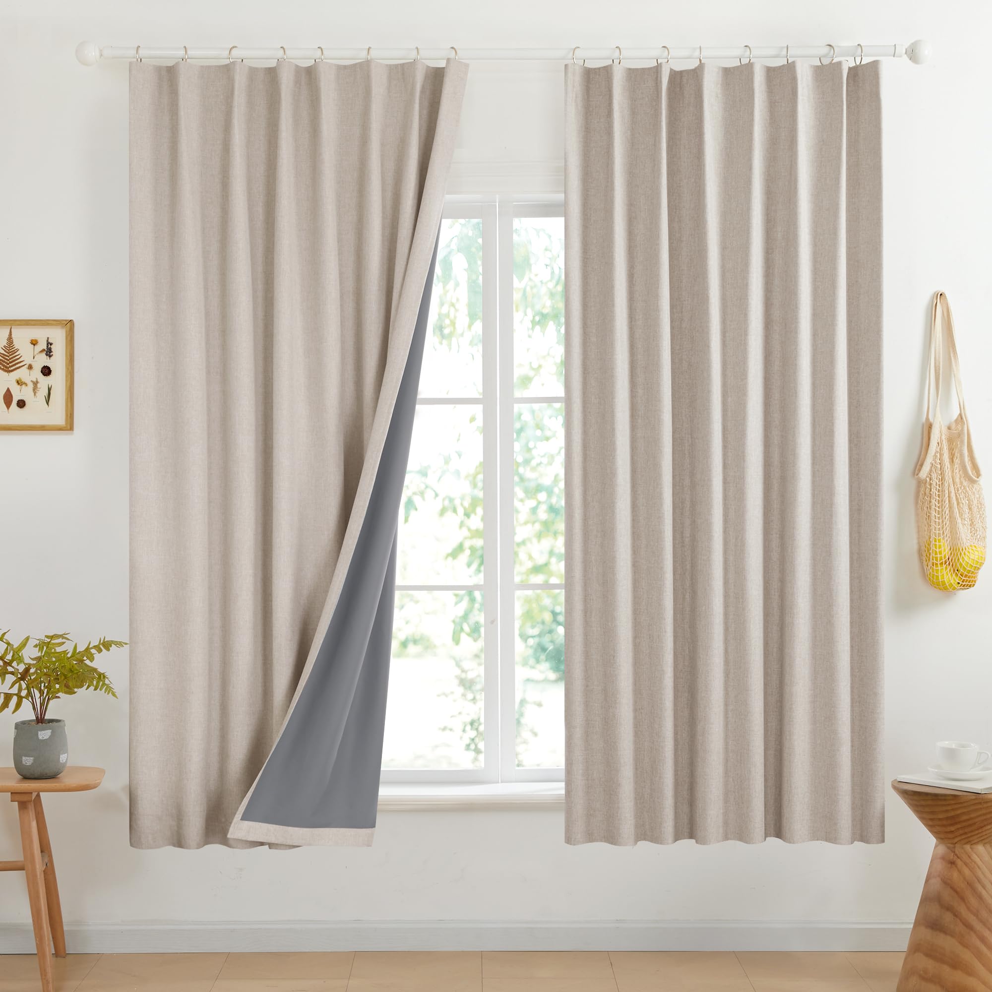 100% Blackout Pinch Pleat Curtains, Cream, 2 Panels