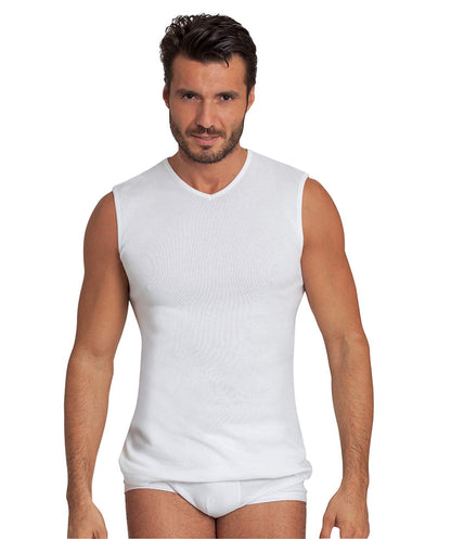 BASIC COTTON Free Spirit Premium Quality 100% Cotton Men's V - Neck Sleeveless T-Shirt Made in Italy (907)