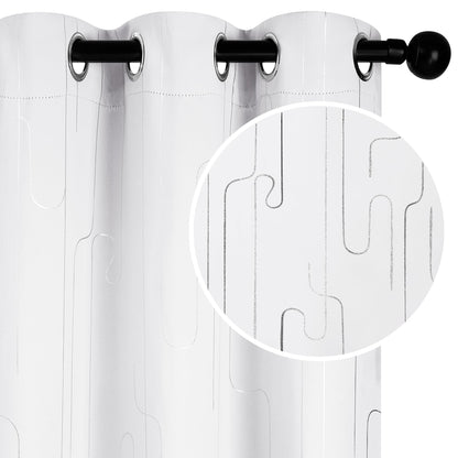 Room Darkening Curtains with Line Foil Print, Navy Blue, 2 Panels