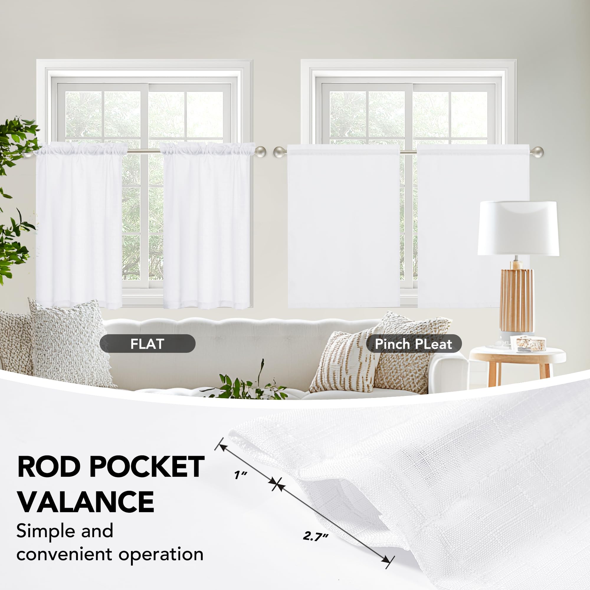 Linen Look Thermal Privacy Cafe Curtains, 2 Panels