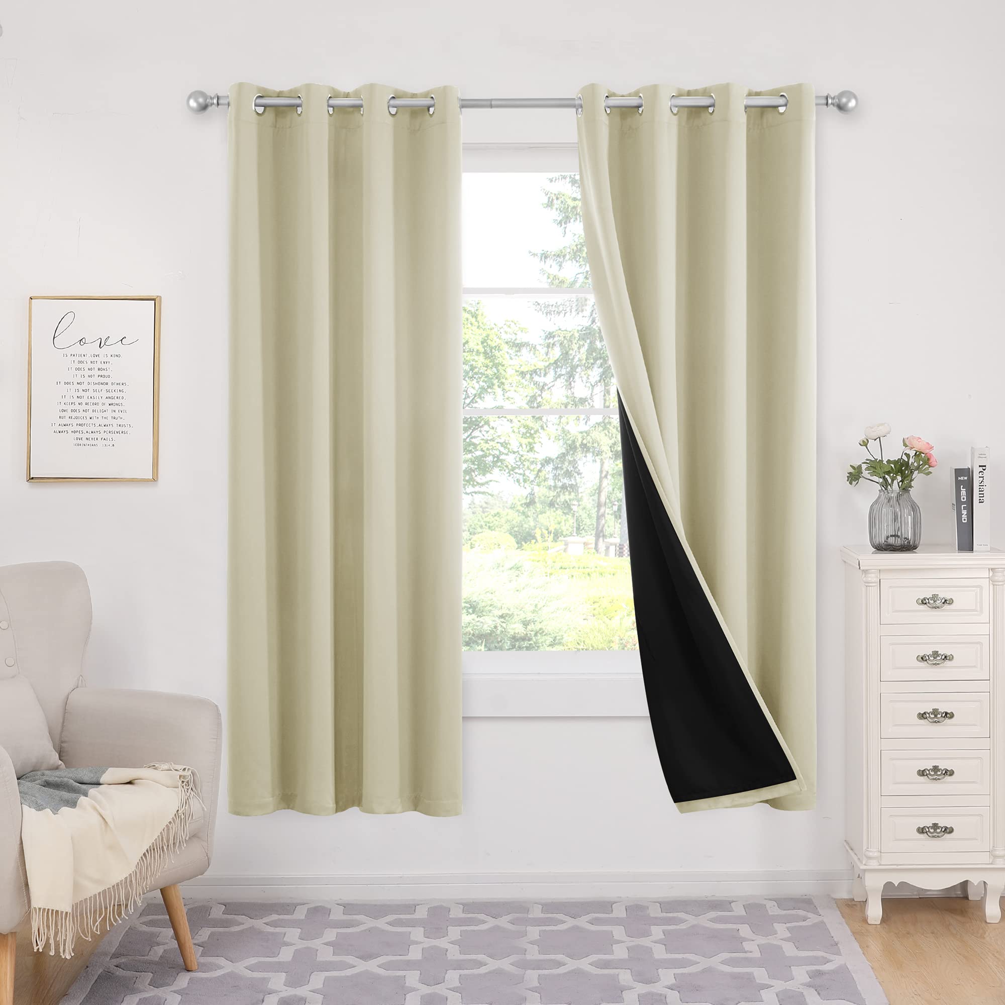 2-Layer Thermal Blackout Curtains, Tan, 52x72 Inch