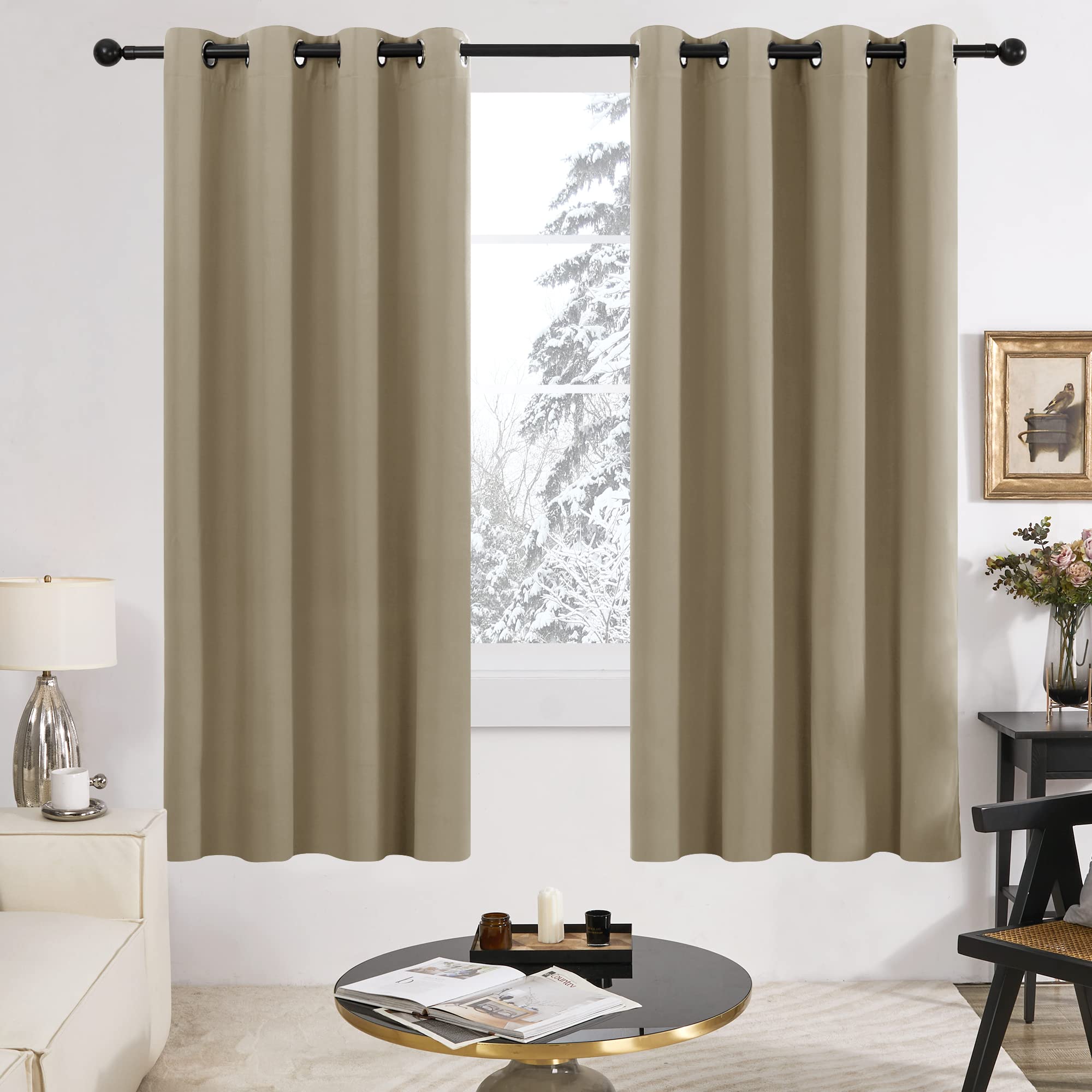 2-Layer Thermal Blackout Curtains, Tan, 52x72 Inch