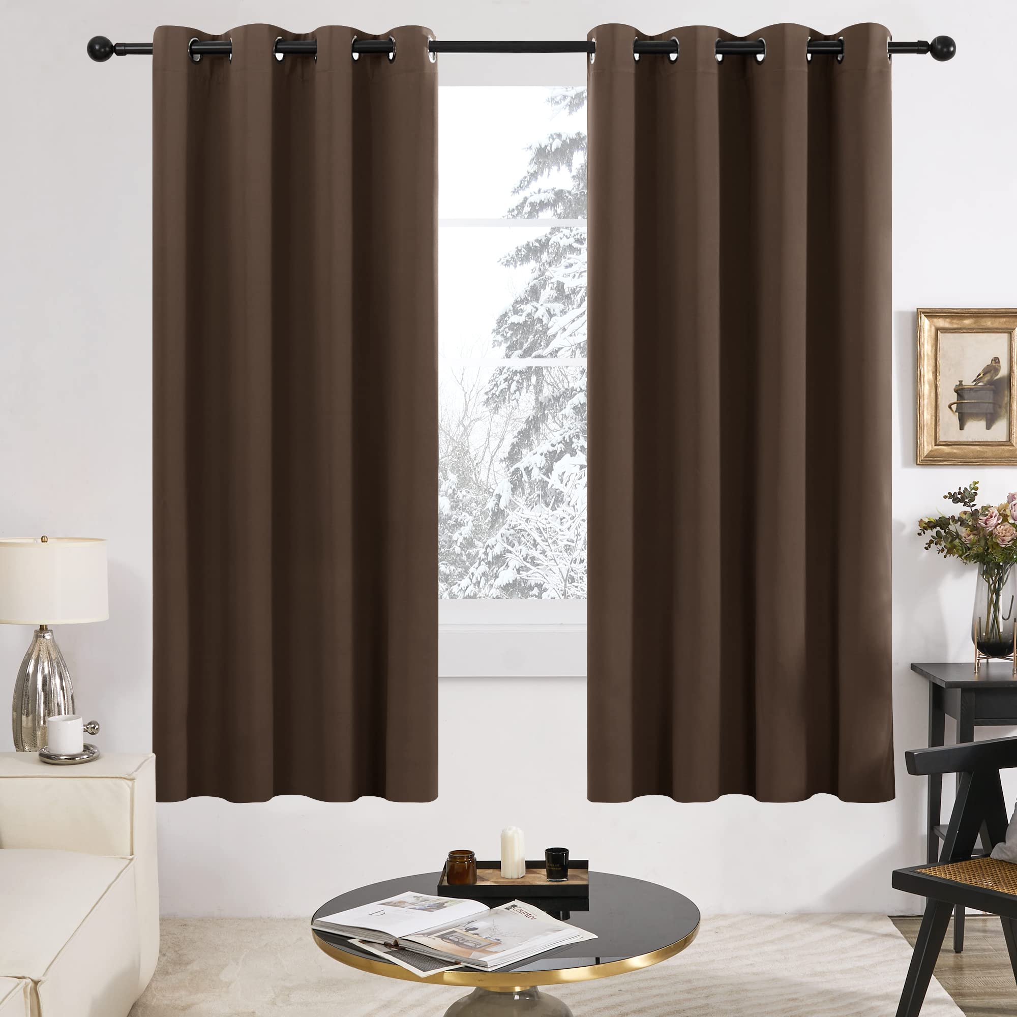 2-Layer Thermal Blackout Curtains, Tan, 52x72 Inch