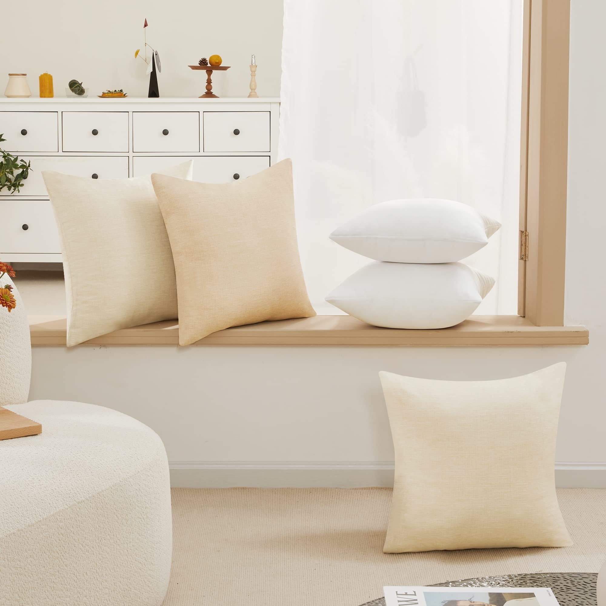 Decorative Linen Throw Pillow Covers, 18x18 Inch, 4 PCS