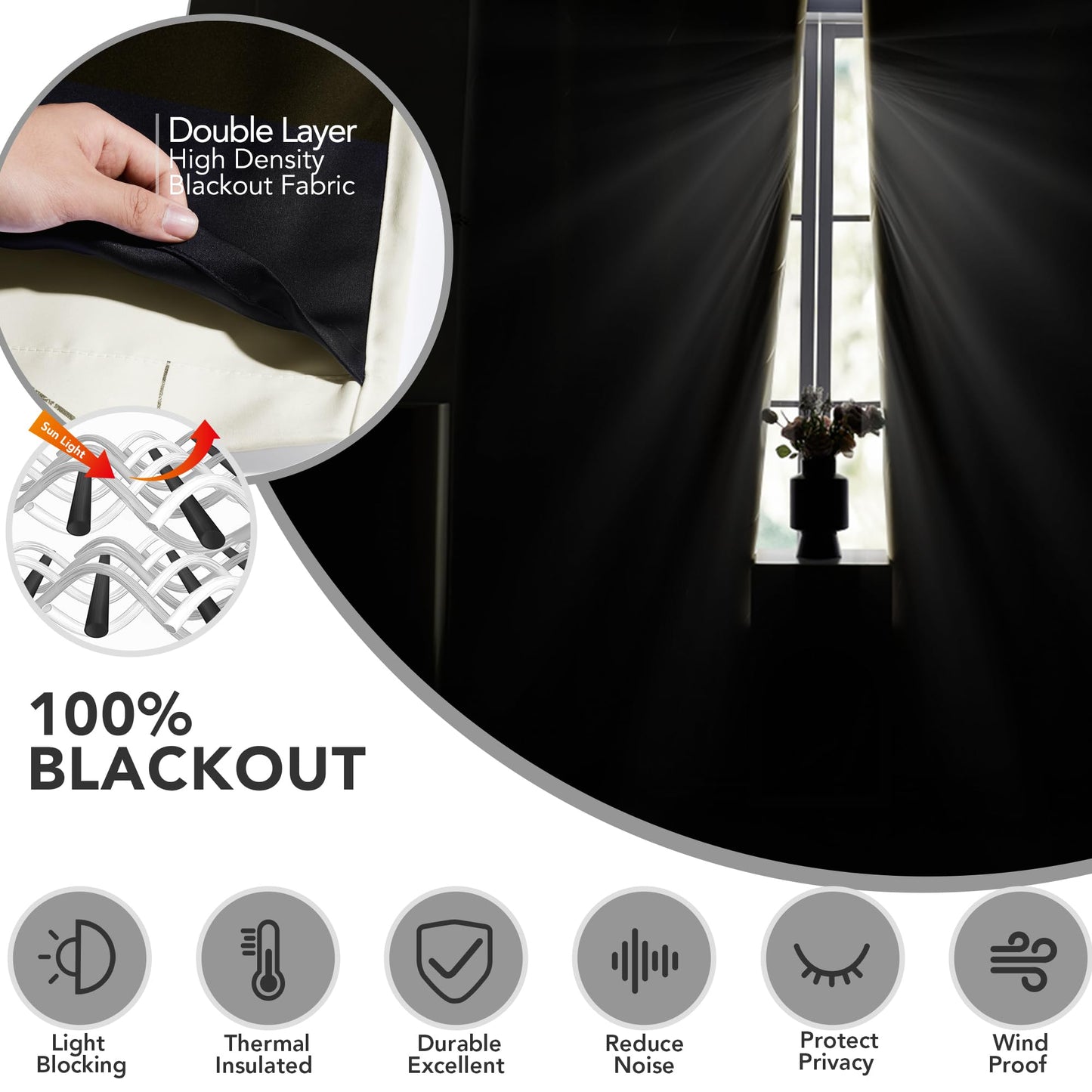 Total Blackout Curtains with Silver Print, 2 Panels