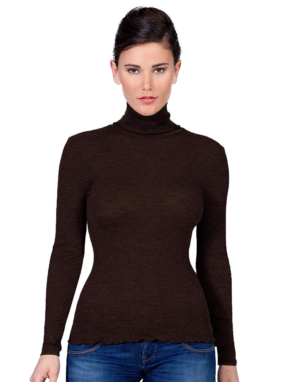 EGi Luxury Wool Silk Turtleneck Long Sleeve Top. Proudly Made in Italy (1494)