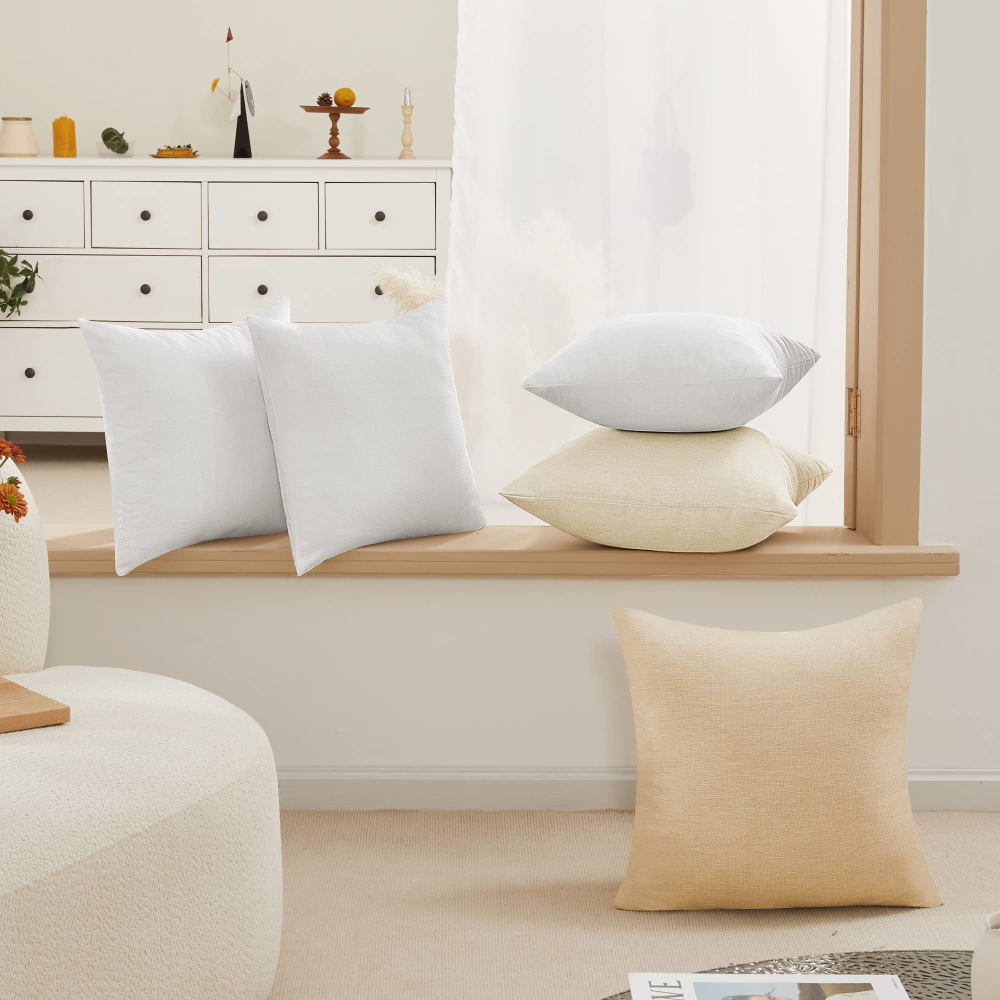 Decorative Linen Throw Pillow Covers, 18x18 Inch, 4 PCS