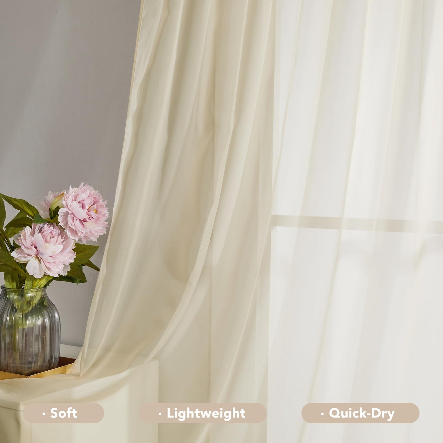 Semi-Transparent White Sheers, 52x63 Inch