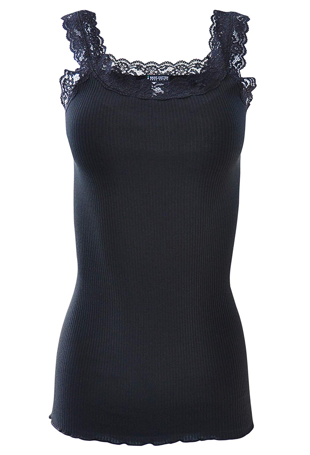 BASIC COTTON Free Spirit Premium Quality 100% Cotton Women's Lace Trim Tank Top Made in Italy