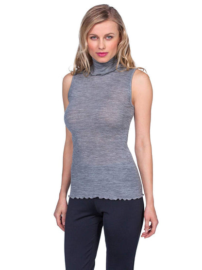 EGi Luxury Wool Silk Turtleneck Sleeveless Top. Proudly Made in Italy (1484)