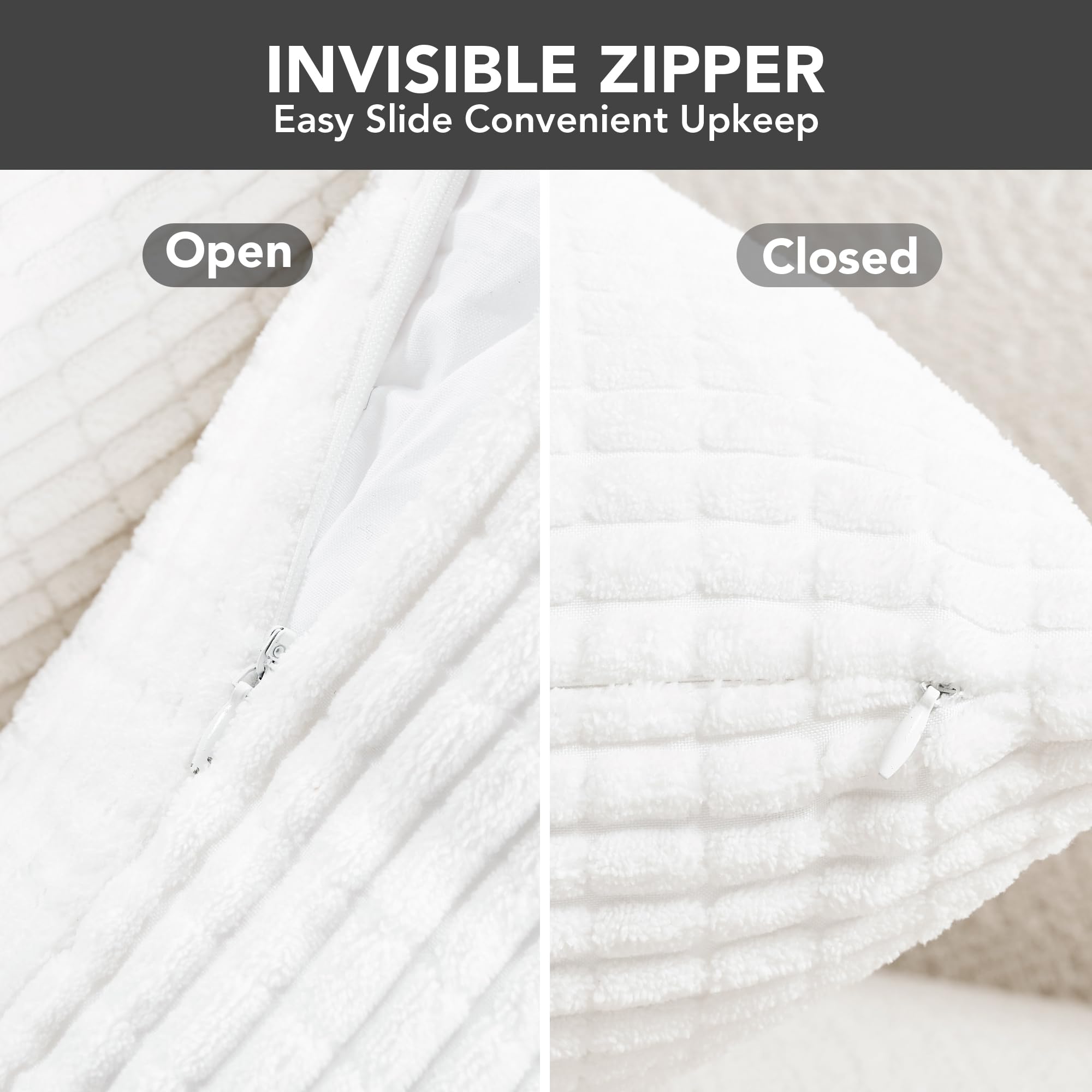 Corduroy Throw Pillow Covers, Cream White, 4PCS