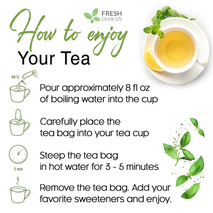 Premium Lemon Balm Leaf Tea Bags, 100% Natural & Pure from Lemon Balm Leaves. Loose Leaf Lemon Balm Herbal Tea. Lemon Balm Leaf Tea. No Sugar, No Caffeine, No Gluten, Vegan.