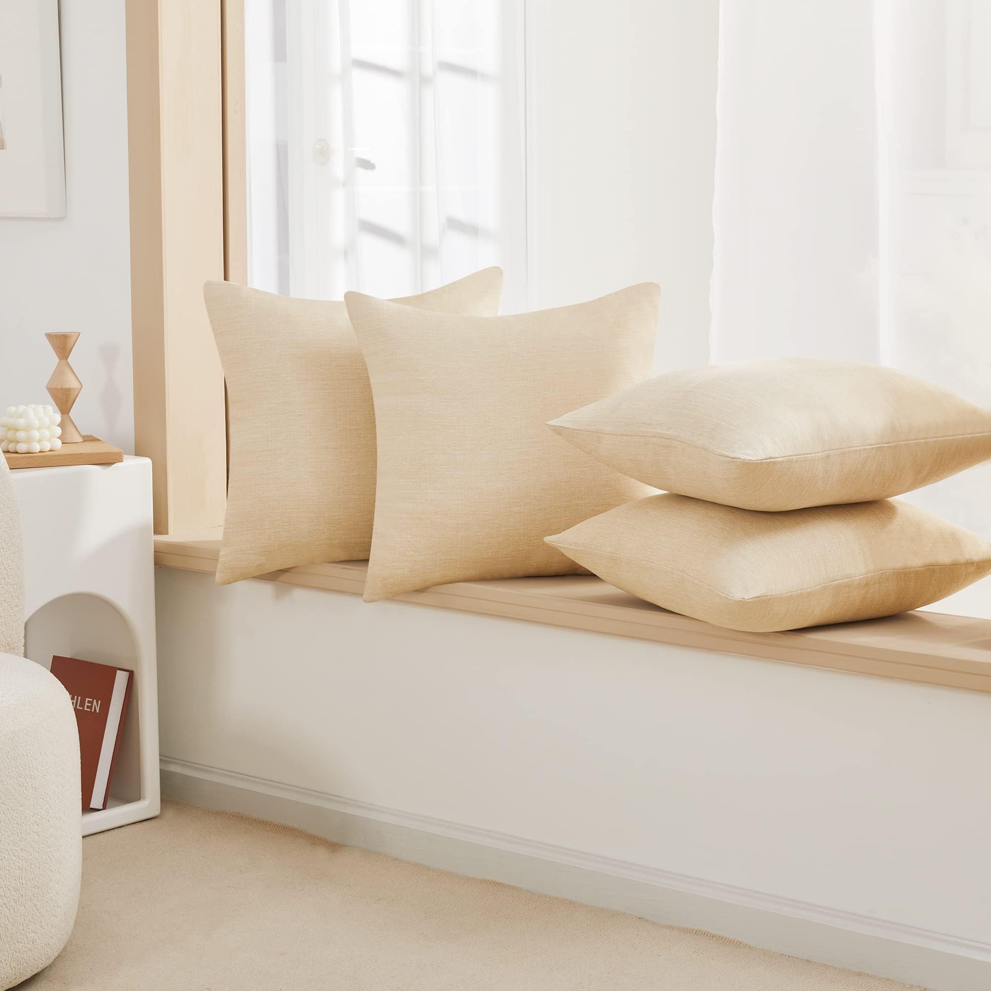 Decorative Linen Throw Pillow Covers, 18x18 Inch, 4 PCS