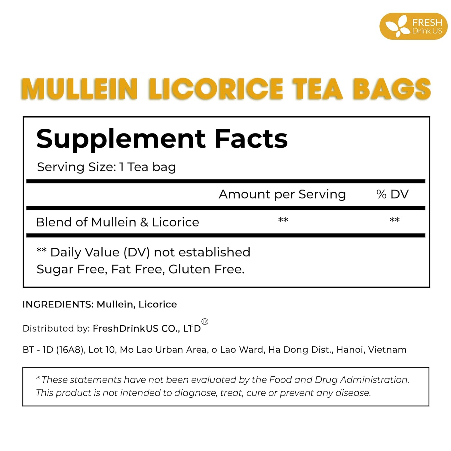 Premium Mullein Licorice Tea Bags. 100% Natural, Blend of Mullein Leaves, and Licorice Root.