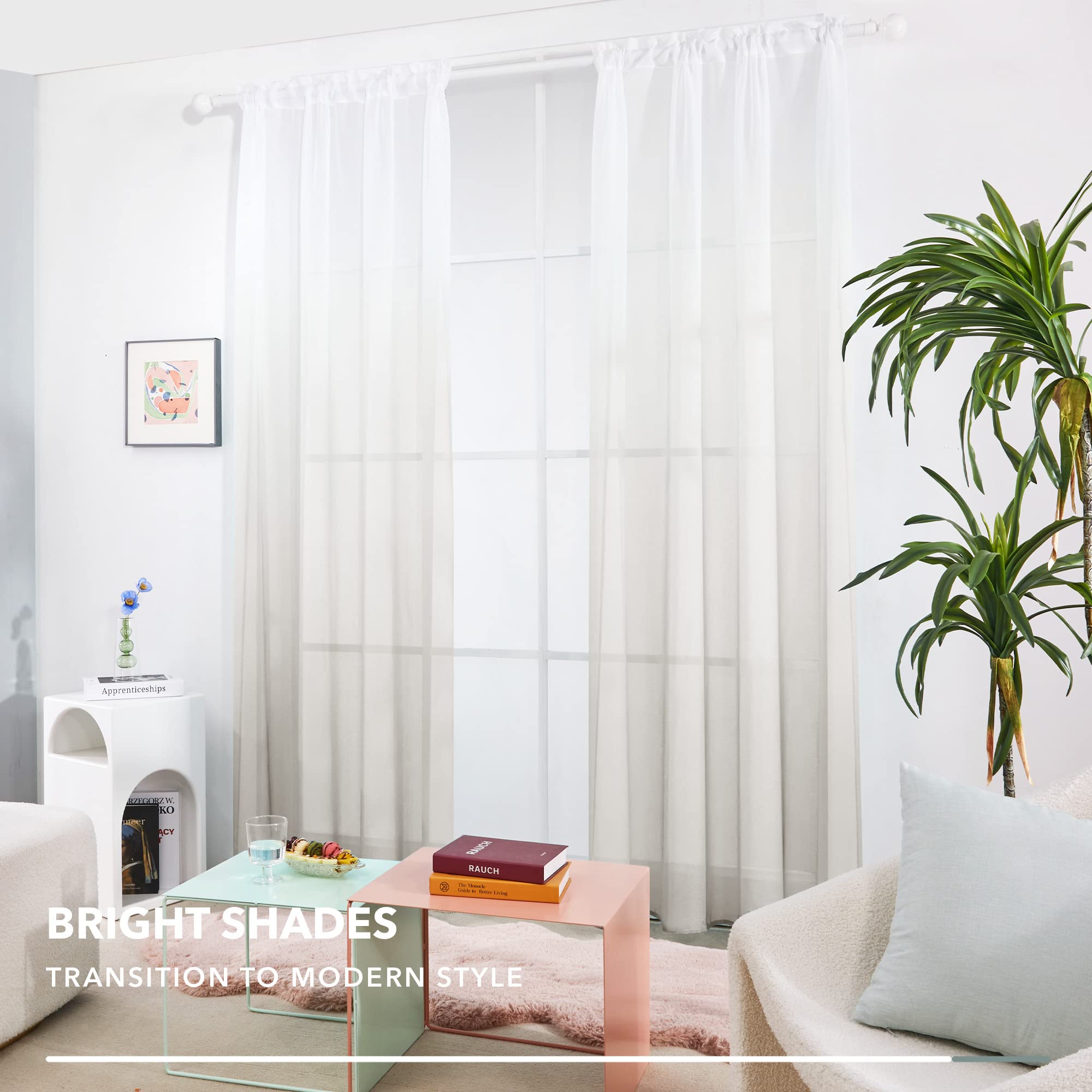 Ombre Sheer Voile Curtains, Rod Pocket, Light Grey