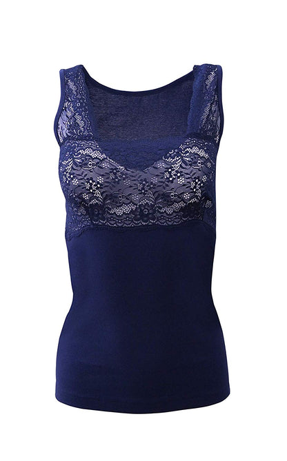 Mare Luxury 100% Mako Cotton Women's Lace-Trimmed Tank Top. Proudly Made in Italy (263)