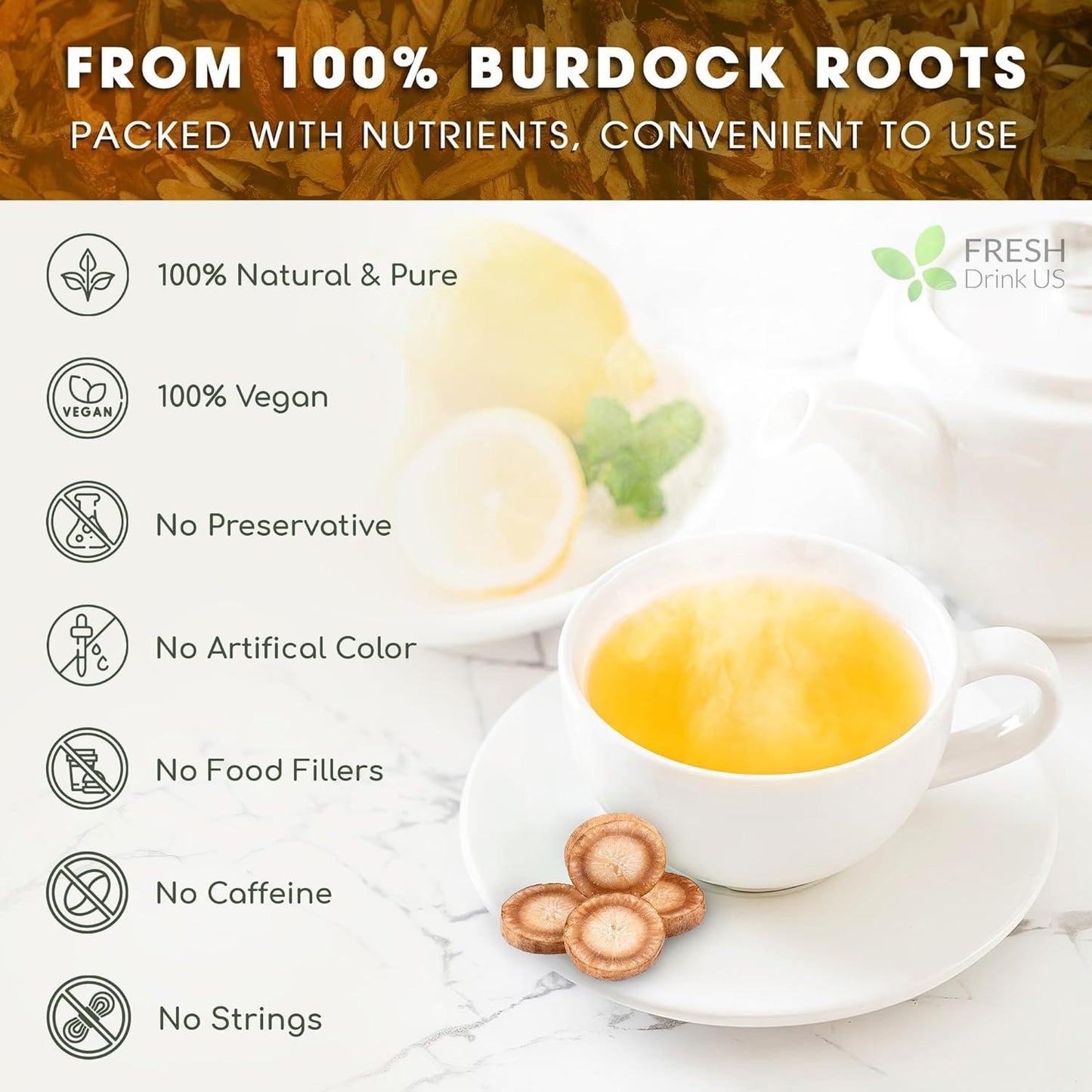Burdock Root Powder,  Burdock Root Extract, 100% Natural & Pure from Burdock Root, Burdock Root Herbal Tea, No Additives, No Caffeine, Vegan