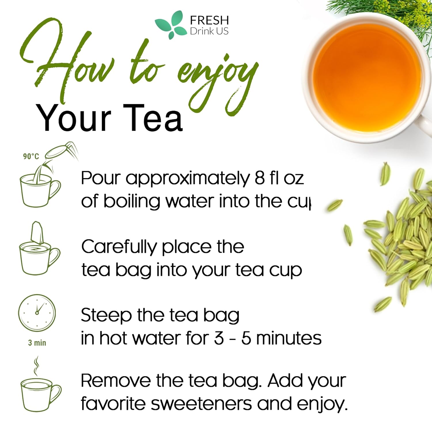 Premium Fennel Tea Bags, 100% Natural & Pure from Fennel Seeds. Fennel Seed Herbal Tea. Fennel Seed Tea. Made with Natural Material Tea Bags. No Sugar, No Caffeine, No Gluten, Vegan.