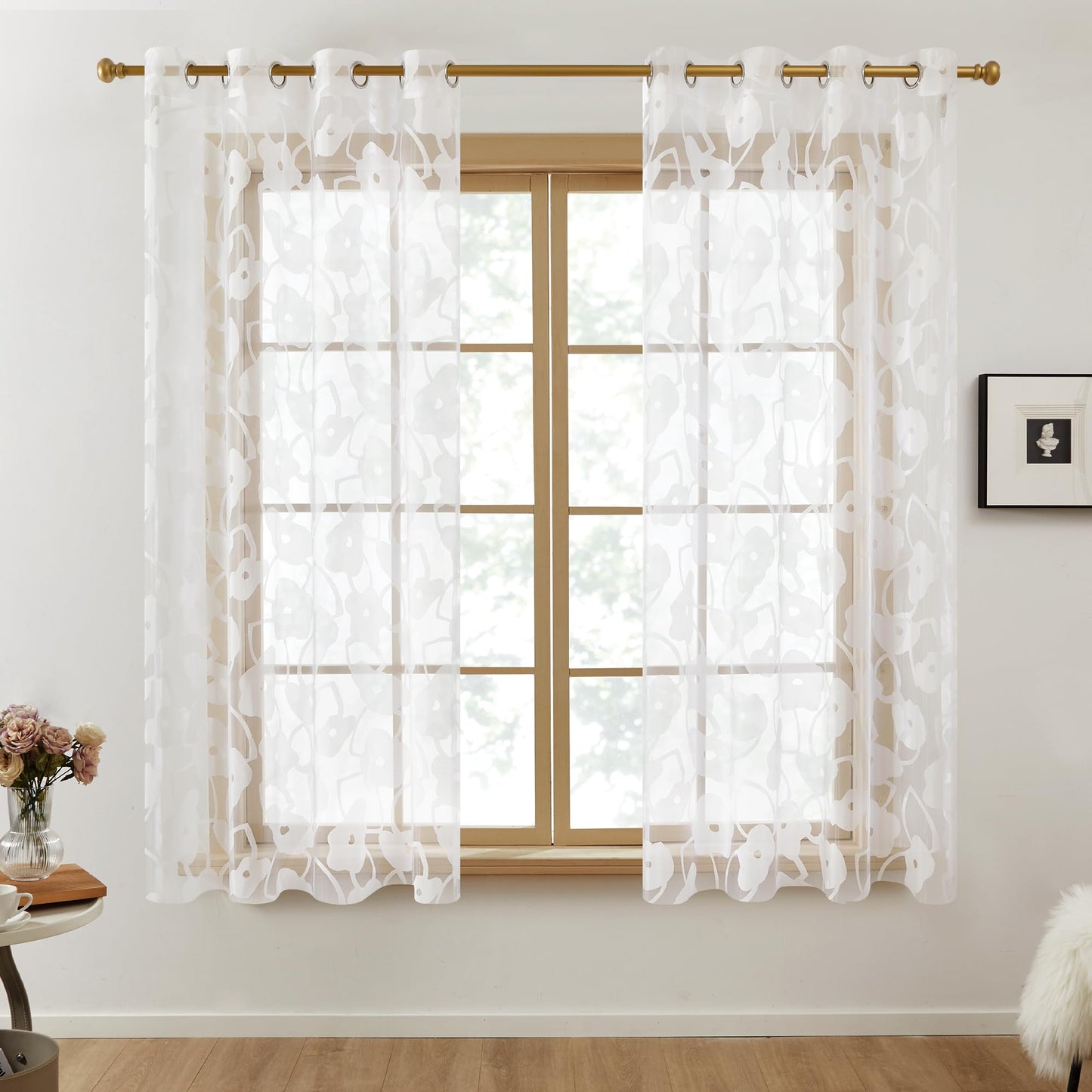 Sheer Grommet Curtains with Summer Flowers