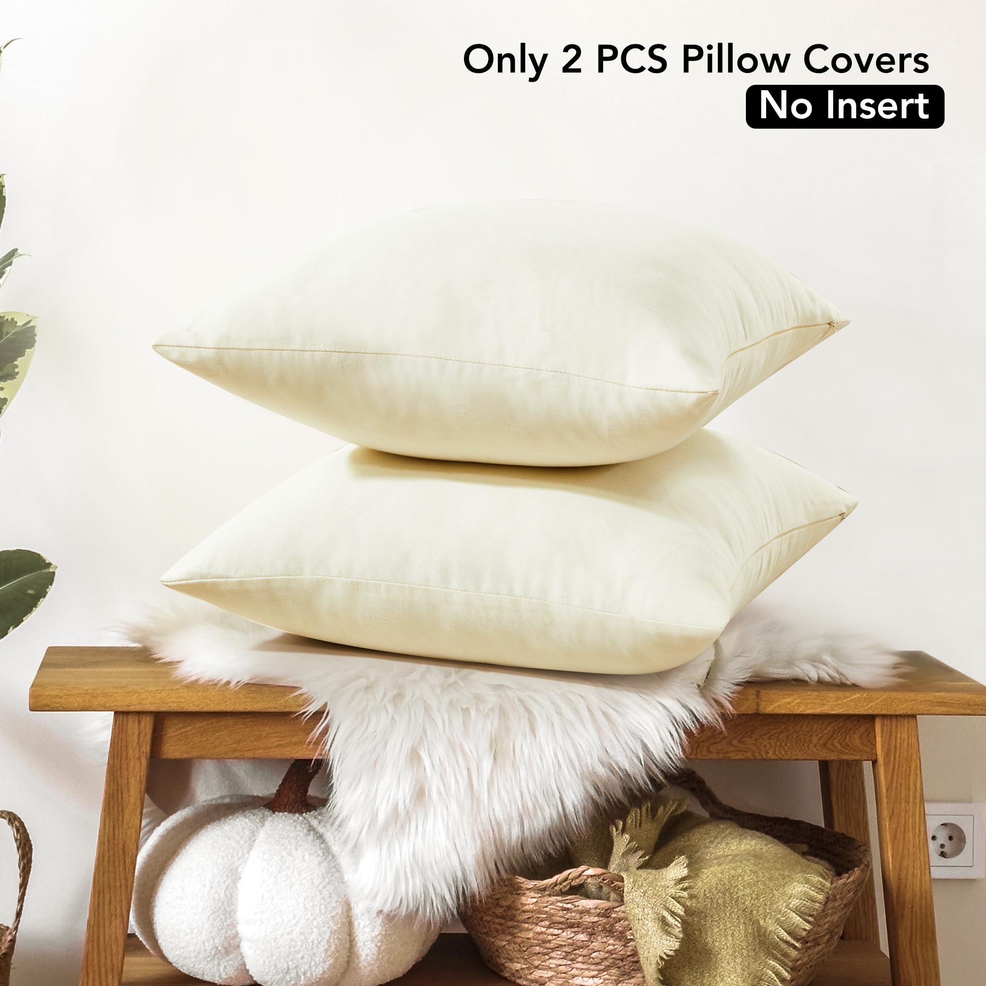 Faux Linen Pillow Covers, 16x16 Inch, Creamy White, 2PCS