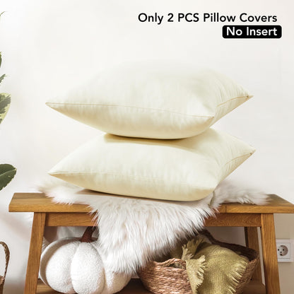 Faux Linen Pillow Covers, 16x16 Inch, Creamy White, 2PCS