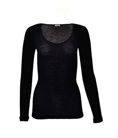 EGi Luxury Wool Silk Long Sleeve Top with Satin Trim. Proudly Made in Italy (1437)