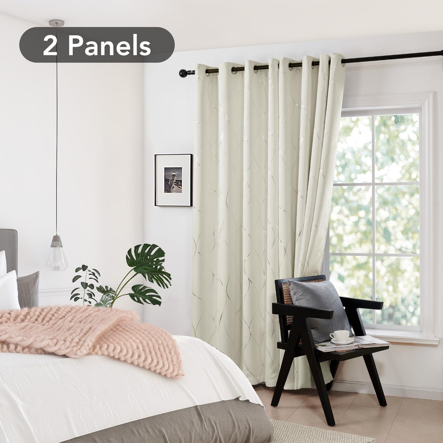 Total Blackout Curtains with Silver Print, 2 Panels