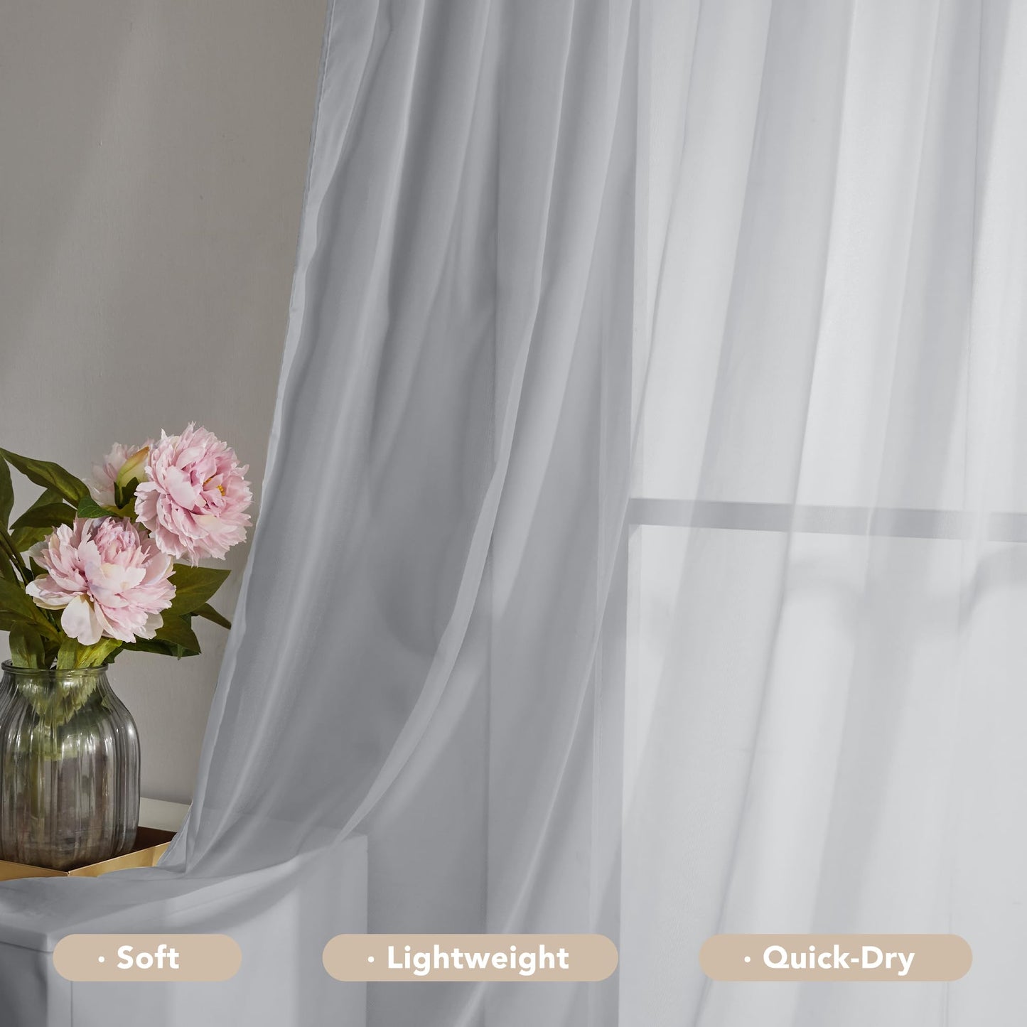 Semi-Transparent White Sheers, 52x63 Inch