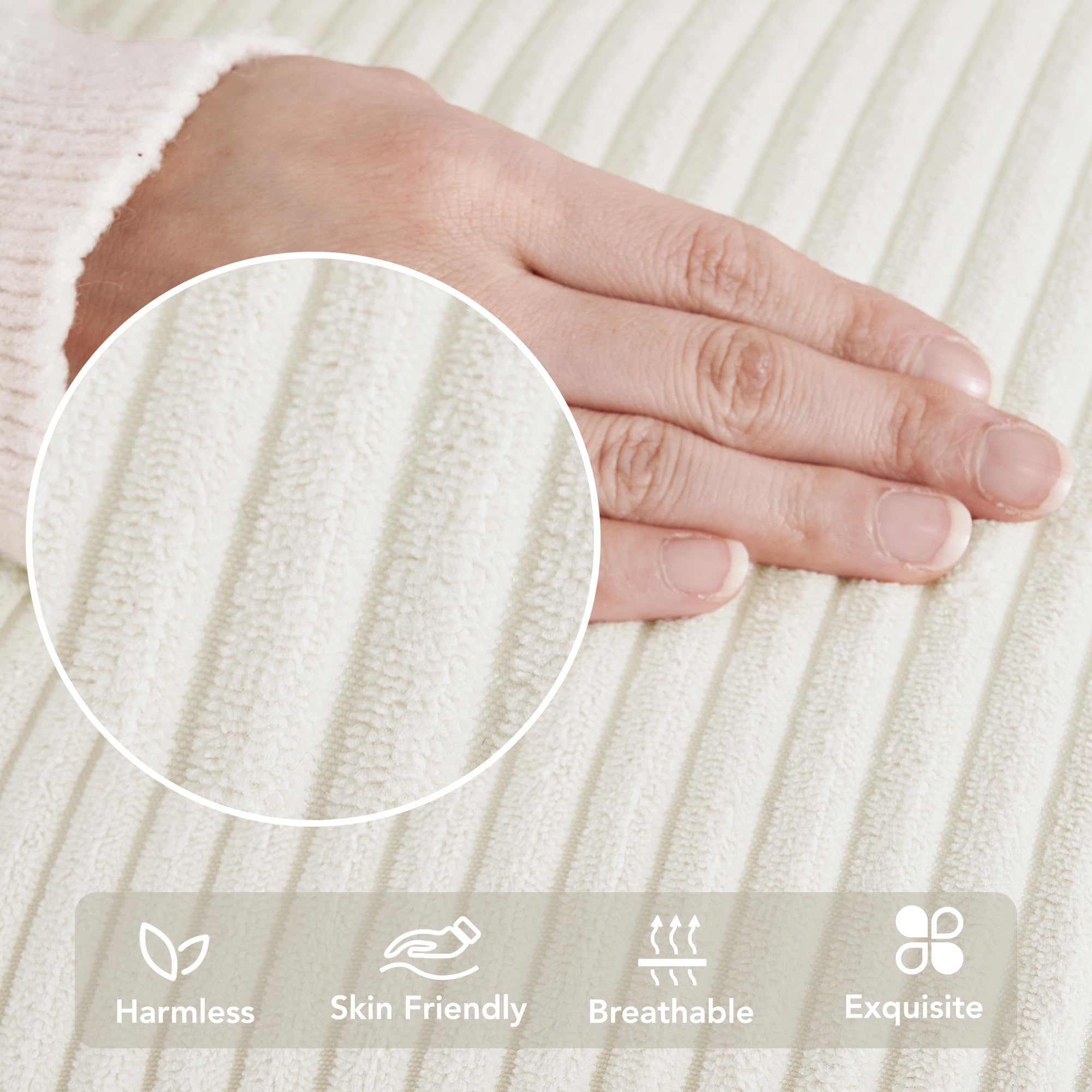 Corduroy Throw Pillow Covers, Cream White, 4PCS