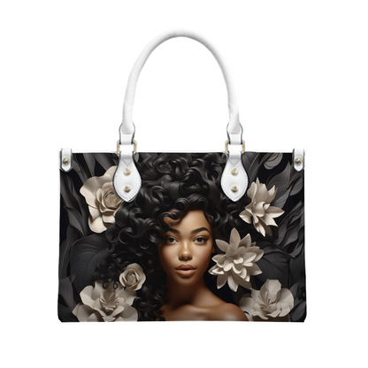 Black Women Flower Tan PU Handbag Chic and Practical Women Fashion PU Leather Tote