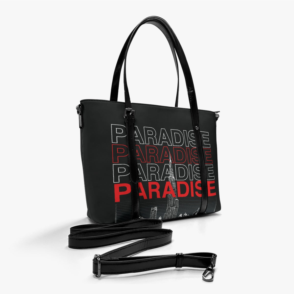 Black & Red Paradise Women's Tote Bag With Adjustable Handle, Large Travel Bag, Duffel