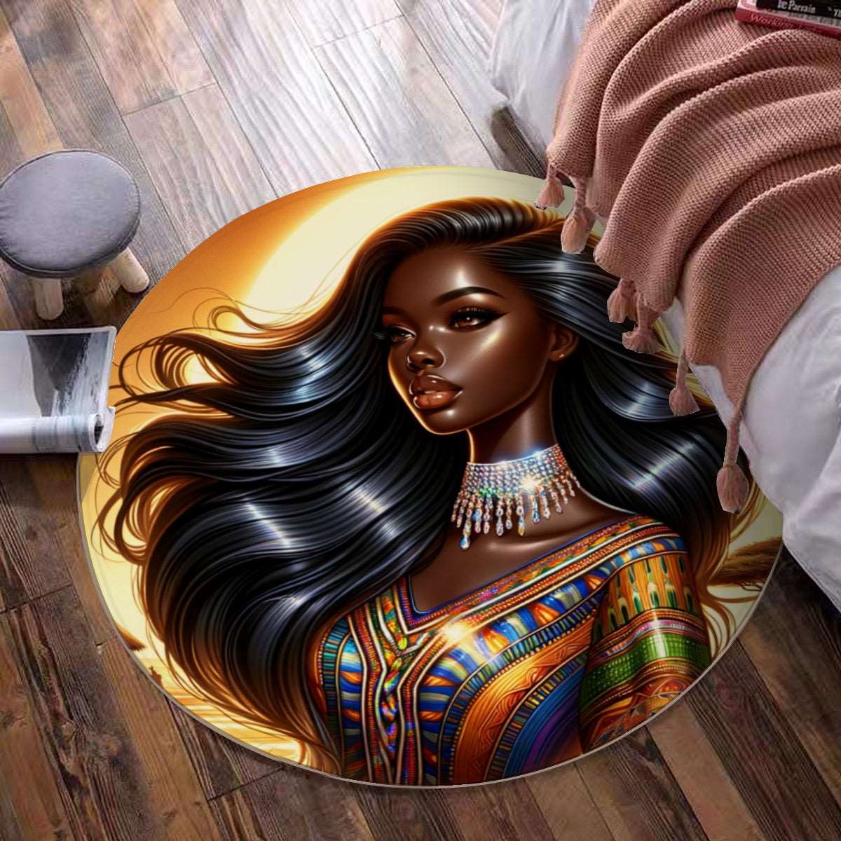 African Queen #1 Foldable round mat, Home Decor, African, African American Queen