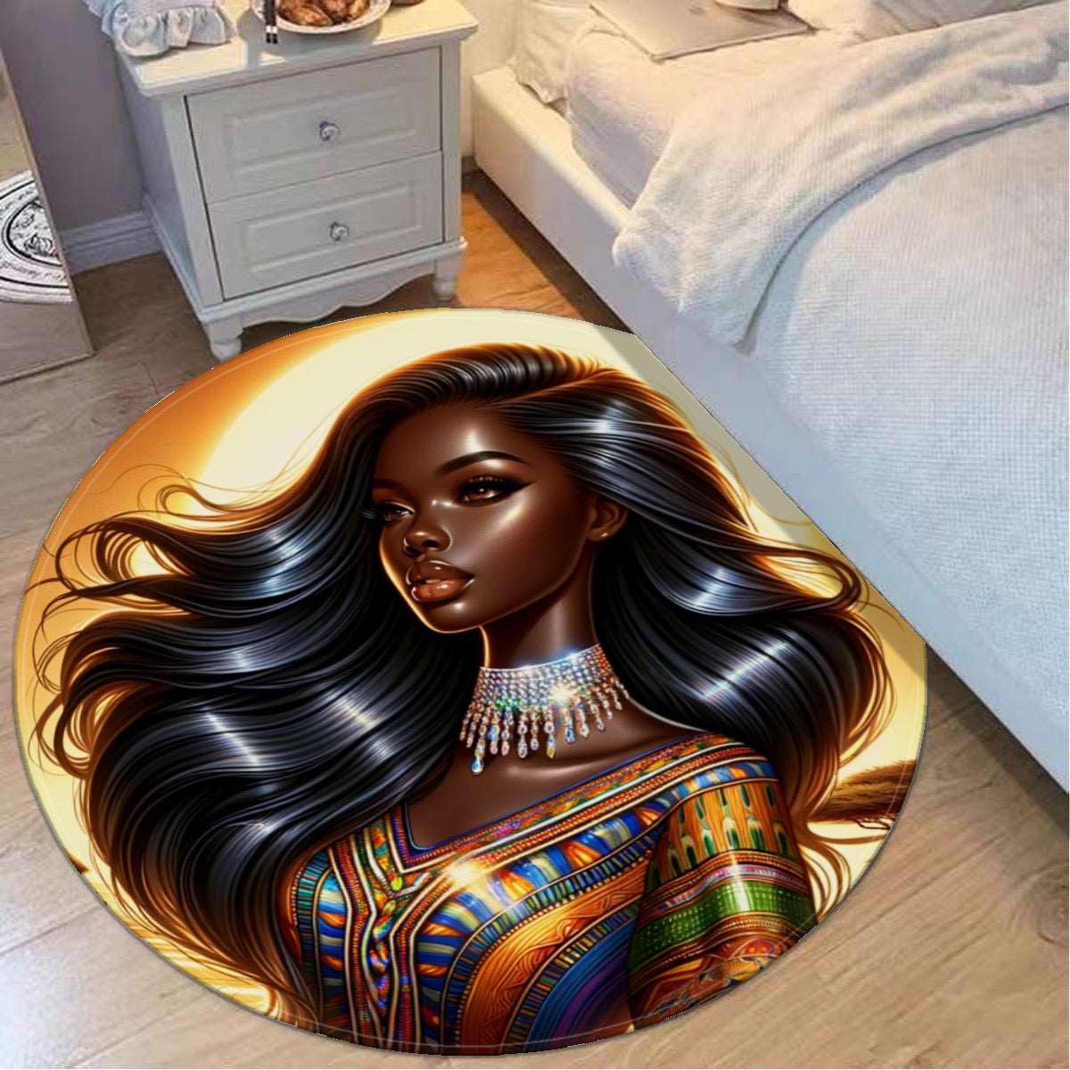 African Queen #1 Foldable round mat, Home Decor, African, African American Queen