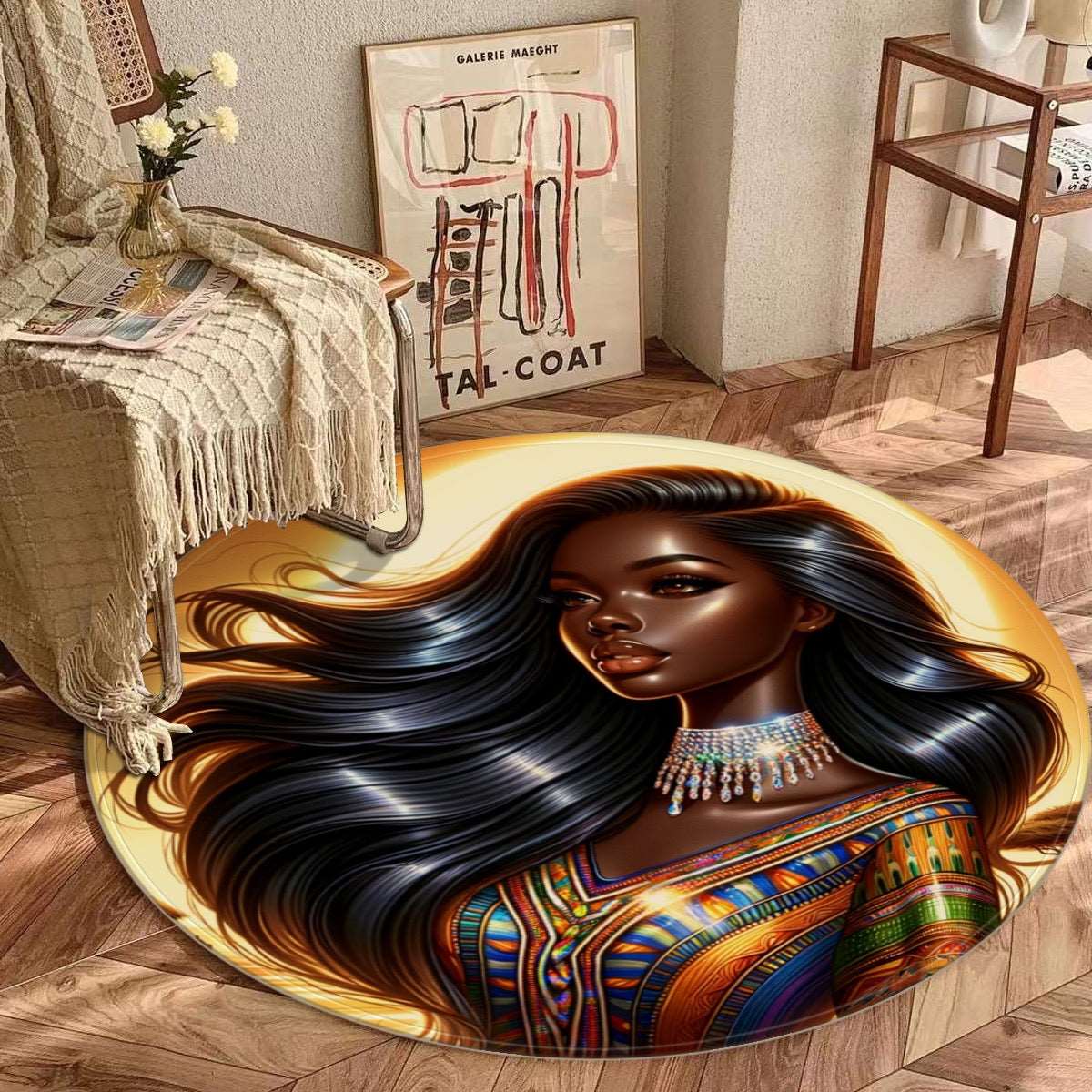 African Queen #1 Foldable round mat, Home Decor, African, African American Queen