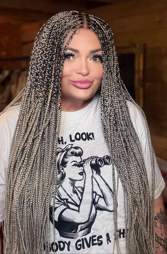 Full lace braided wig human hair blend