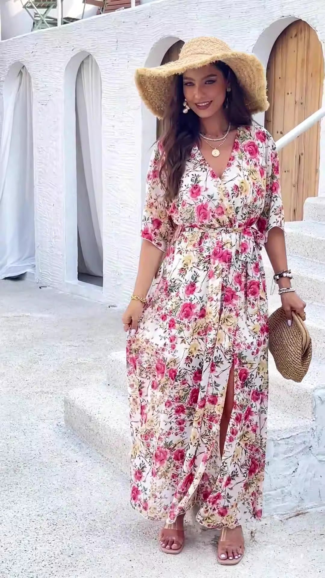 Women's spring/summer elegance printed waist dress