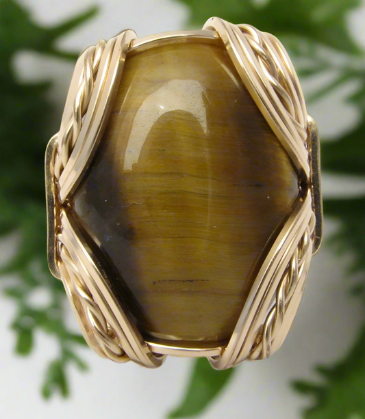 14 kt Gold Tiger's Eye Custom Wire Wrapped Ring