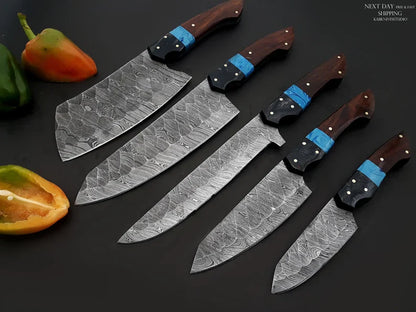Best Chef Knives Sets – 13" Handmade Damascus Steel Kitchen Knife with Wenge Resin Handle & Leather Sheath