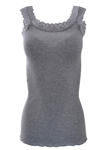 BASIC COTTON Free Spirit Premium Quality 100% Cotton Women's Lace Trim Tank Top Made in Italy