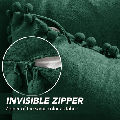 Red Velvet Cushion Covers with Pom-Poms, 2 PCS