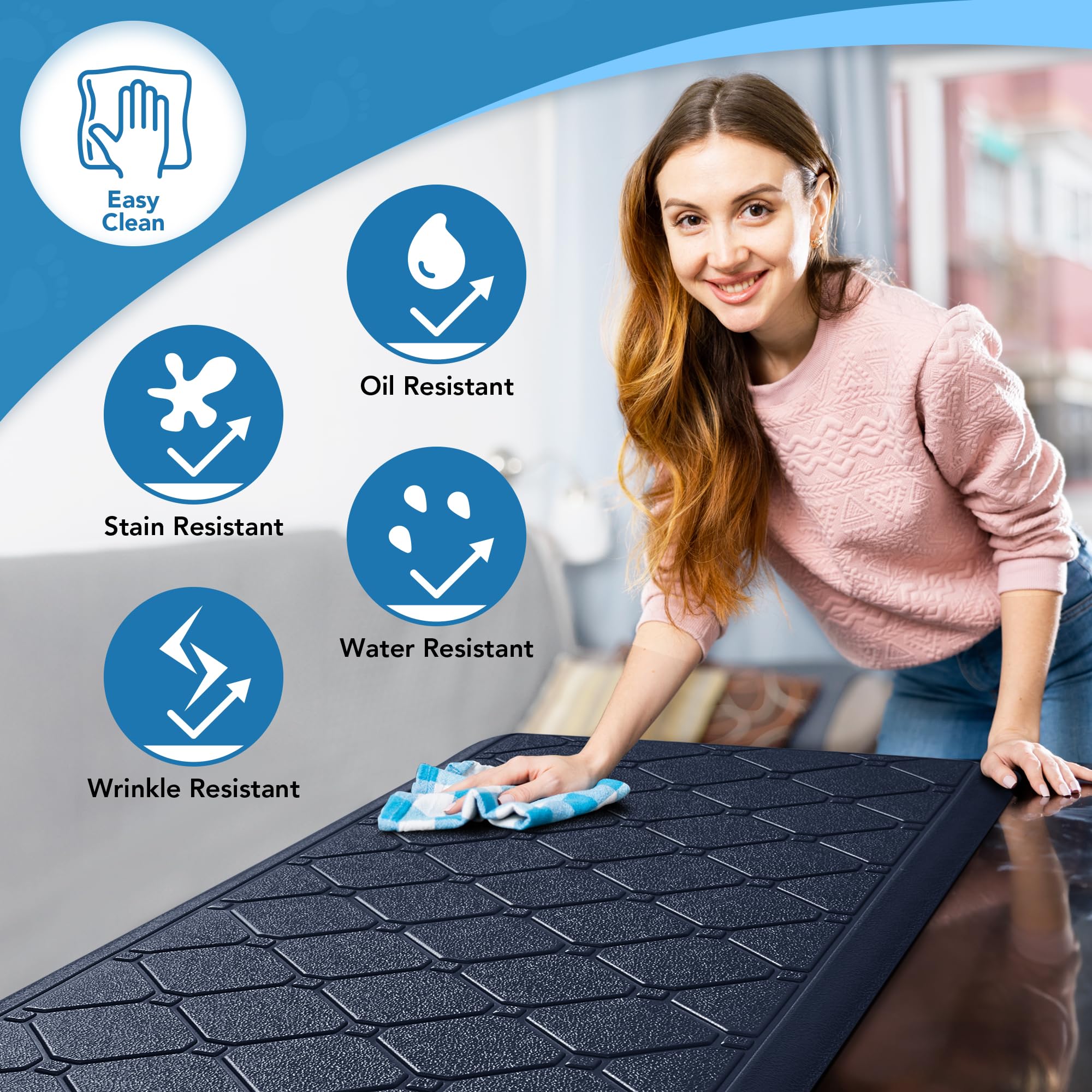 Cushioned Anti-Fatigue Kitchen Mat, 17x28 Inch, Grey