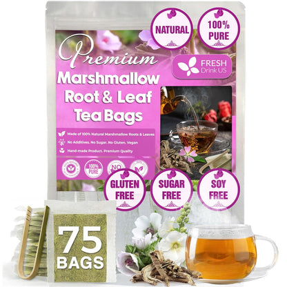 Premium Marshmallow Root and Leaf Tea Bags, 100% Natural & Pure.