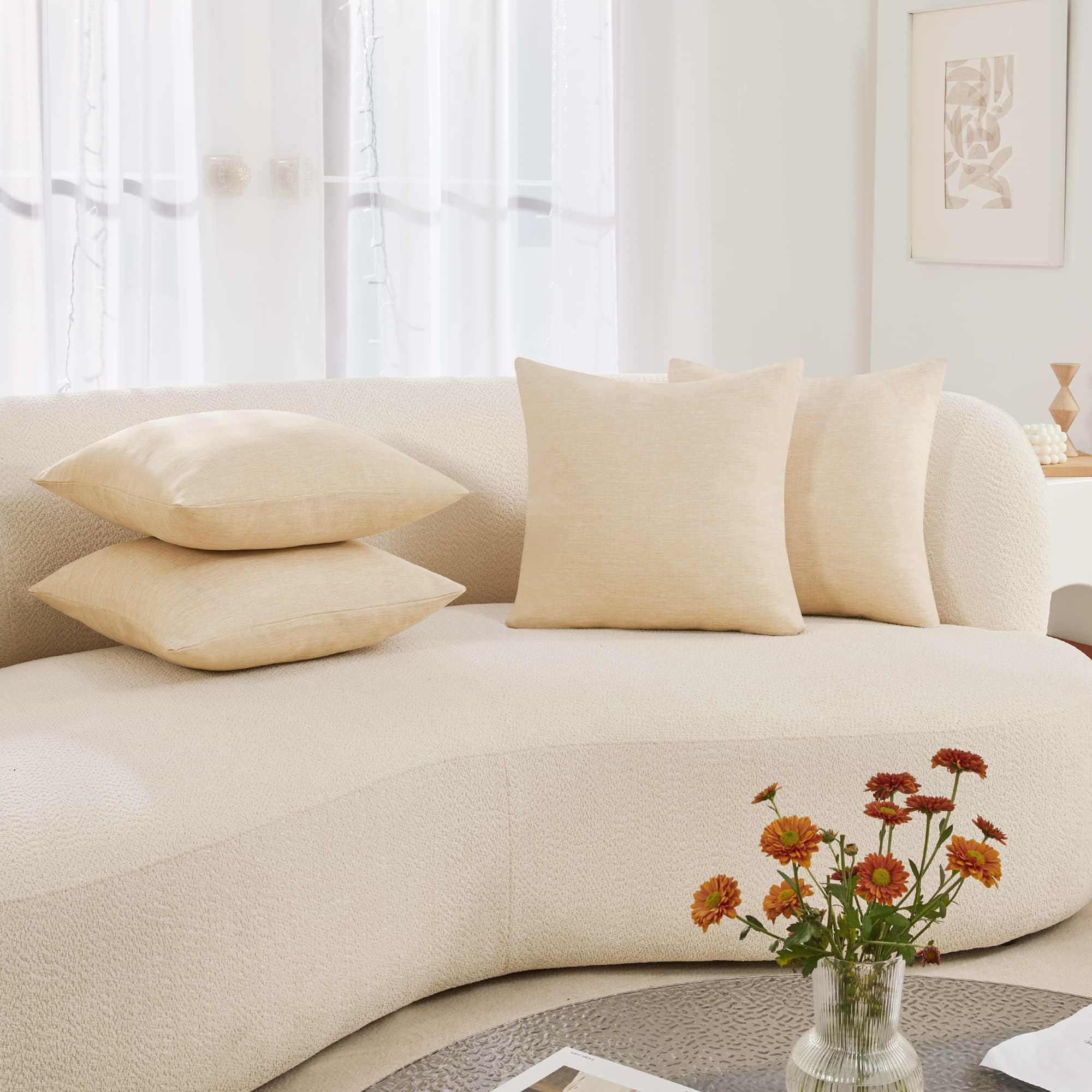 Decorative Linen Throw Pillow Covers, 18x18 Inch, 4 PCS