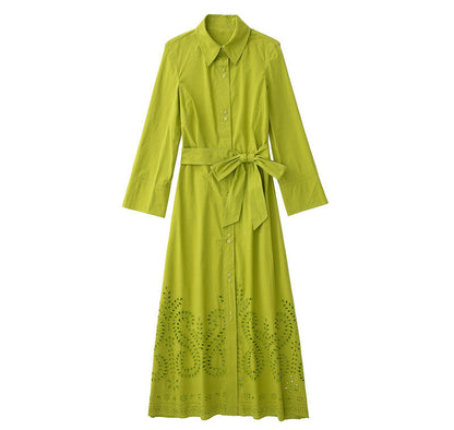 Spring New Women's Embroidered Belt Shirt Dress