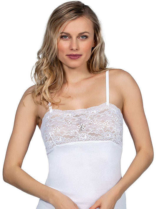 Mare Luxury 100% Mako Cotton Women's Lace-Trimmed Camisole. Proudly Made in Italy (262)